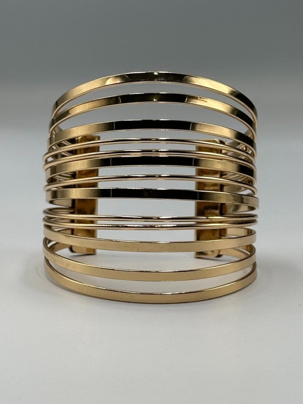 3/$30 Gold Tone Cuff Bracelet Wide Openwork Multi Bar Statement Jewelry